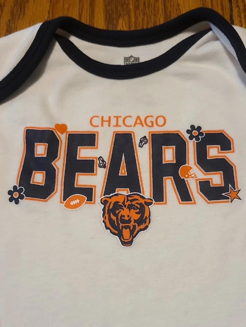 Chicago Bears White & Navy Baby One-Piece Bodysuit - 12 Months